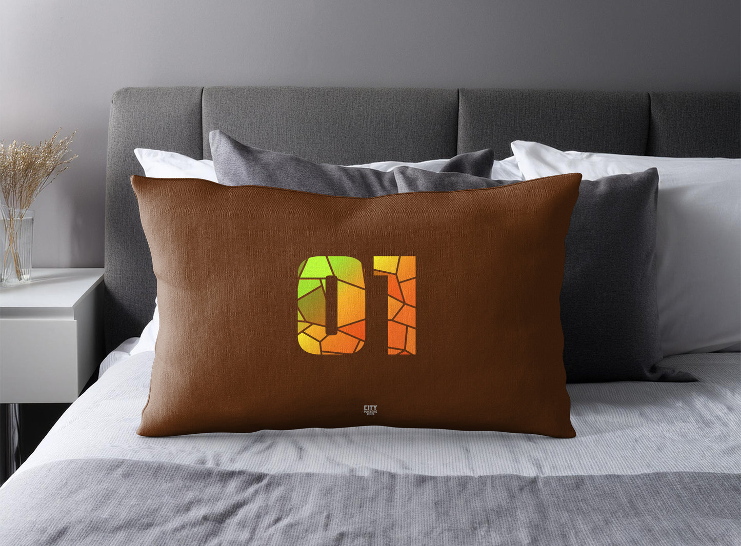 Print Deliver Plus 01 Number Pillow Case and Pillow Throw (Brown)