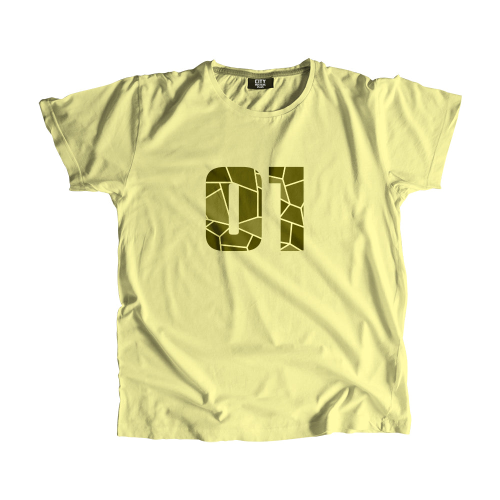 01 Number Men Unisex T-Shirt (Butter Yellow)| Classic Numeric Graphic Tee