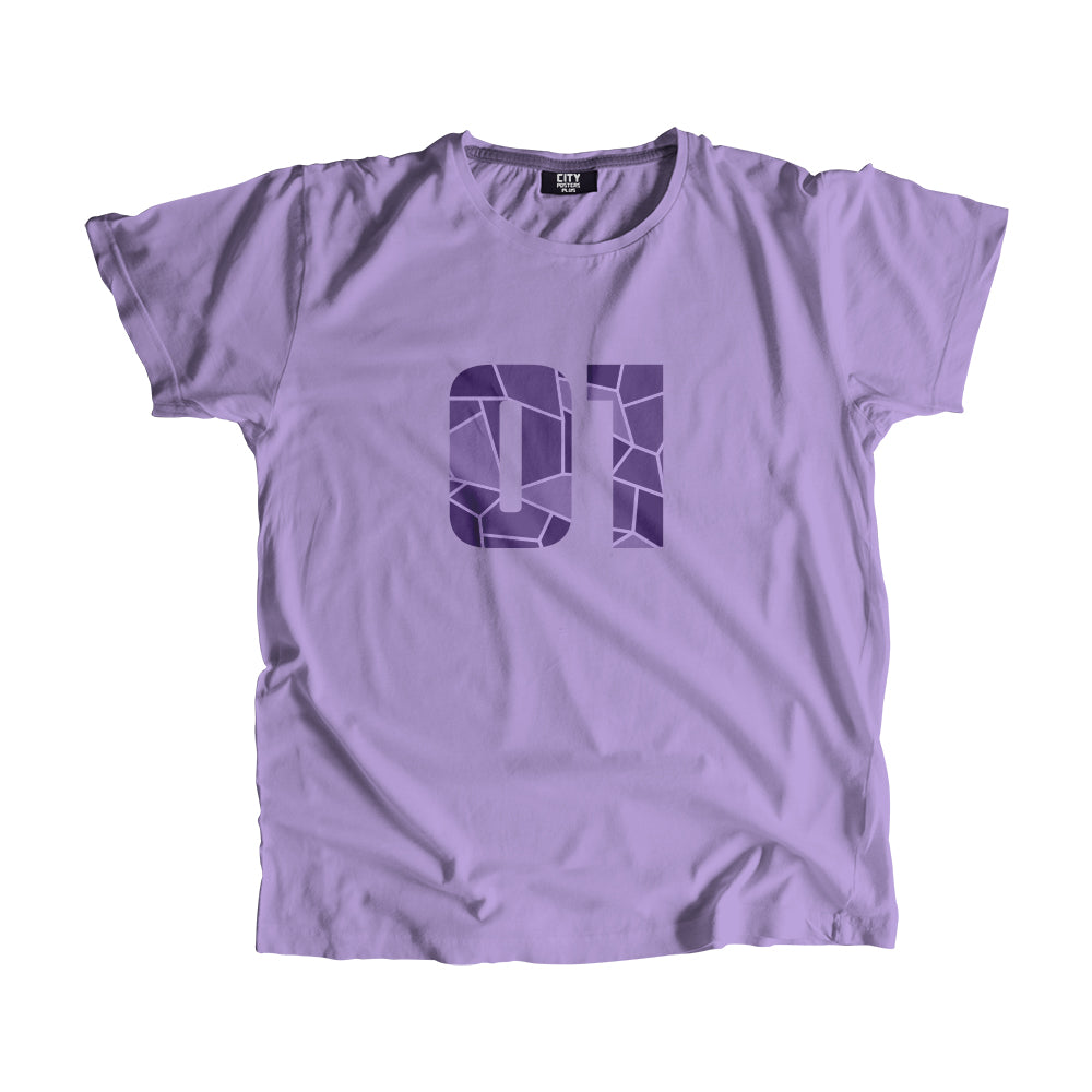 01 Number Men Unisex T-Shirt (Iris Lavender)| Classic Numeric Graphic Tee