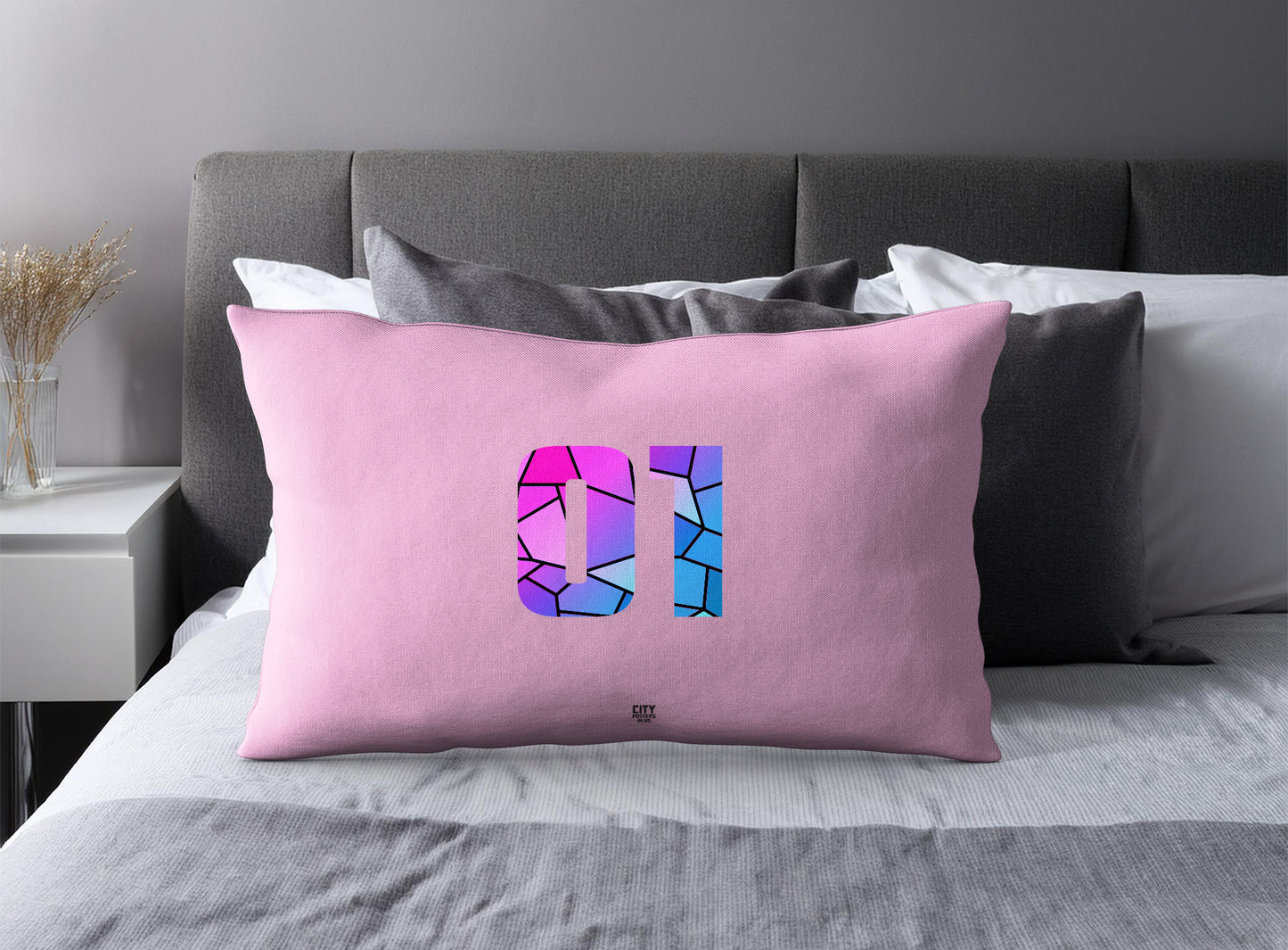 Print Deliver Plus 01 Number Pillow Case and Pillow Throw (Light Pink)