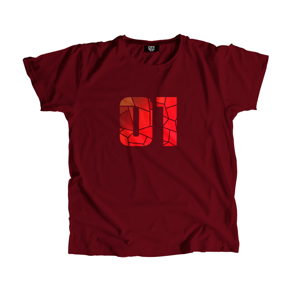 01 Number Men Unisex T-Shirt (Maroon)| Classic Numeric Graphic Tee