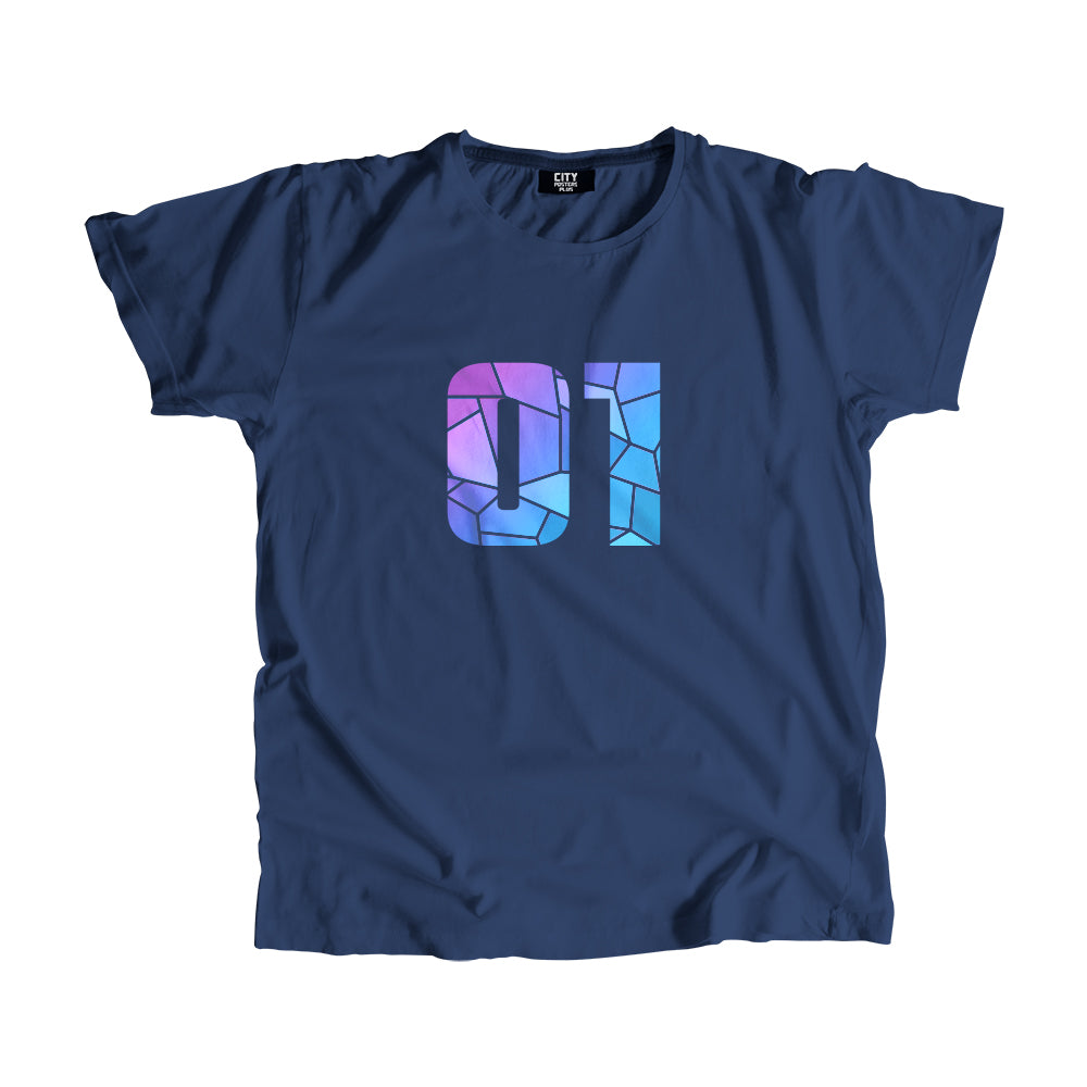 01 Number Men Unisex T-Shirt (Navy Blue)| Classic Numeric Graphic Tee