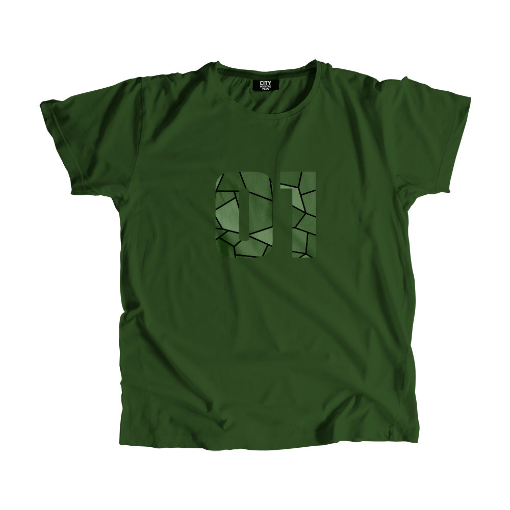 01 Number Men Unisex T-Shirt (Olive Green)| Classic Numeric Graphic Tee