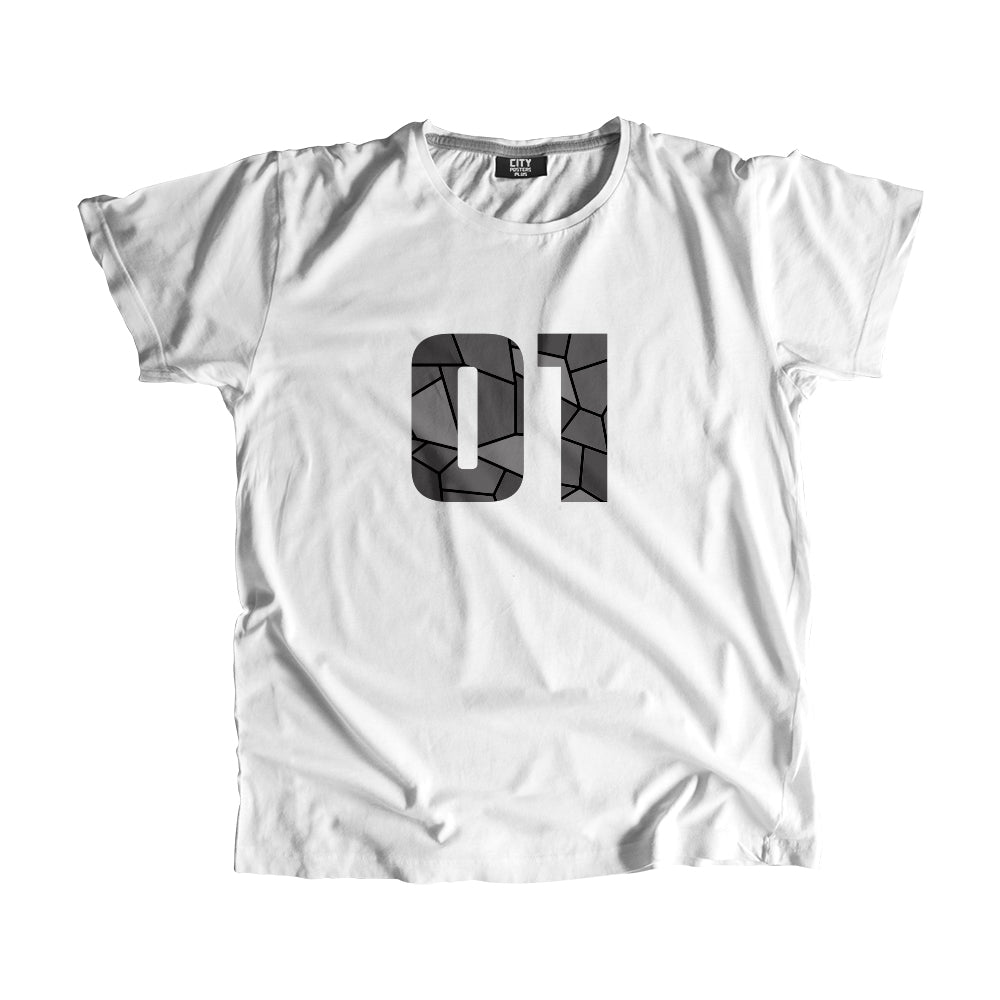 01 Number Men Unisex T-Shirt (White)| Classic Numeric Graphic Tee