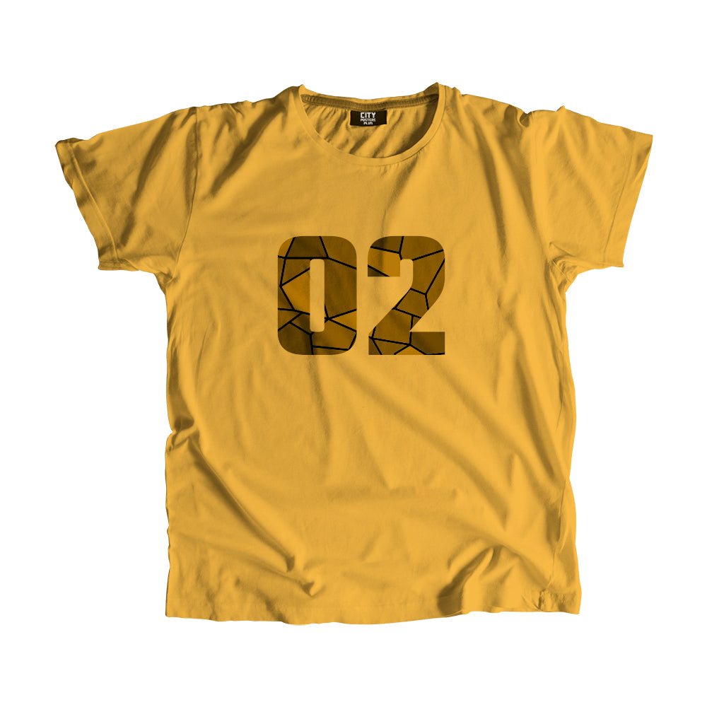02 Number Men Unisex T-Shirt (Golden Yellow)| Classic Numeric Graphic Tee