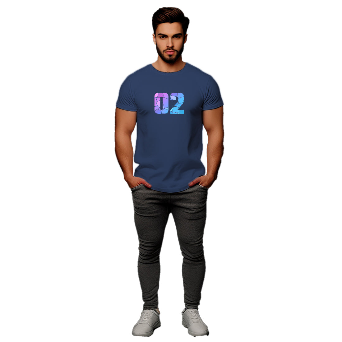 02 Number Men Unisex T-Shirt (Navy Blue)