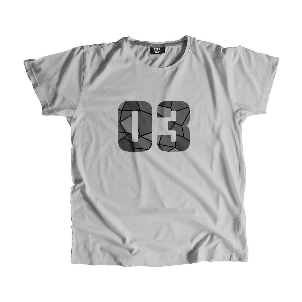 03 Number Men Unisex T-Shirt (Melange Grey)| Classic Numeric Graphic Tee
