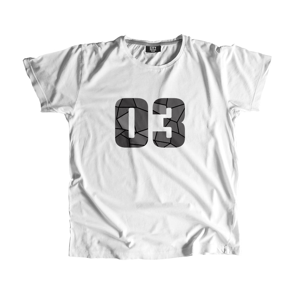 03 Number Men Unisex T-Shirt (White)| Classic Numeric Graphic Tee