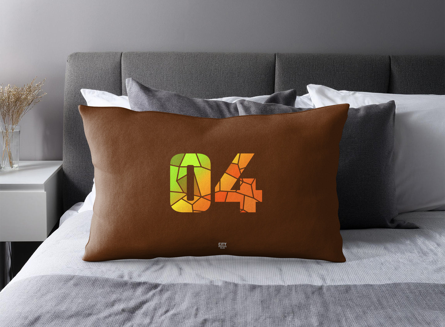 Print Deliver Plus 04 Number Pillow Case and Pillow Throw (Brown)