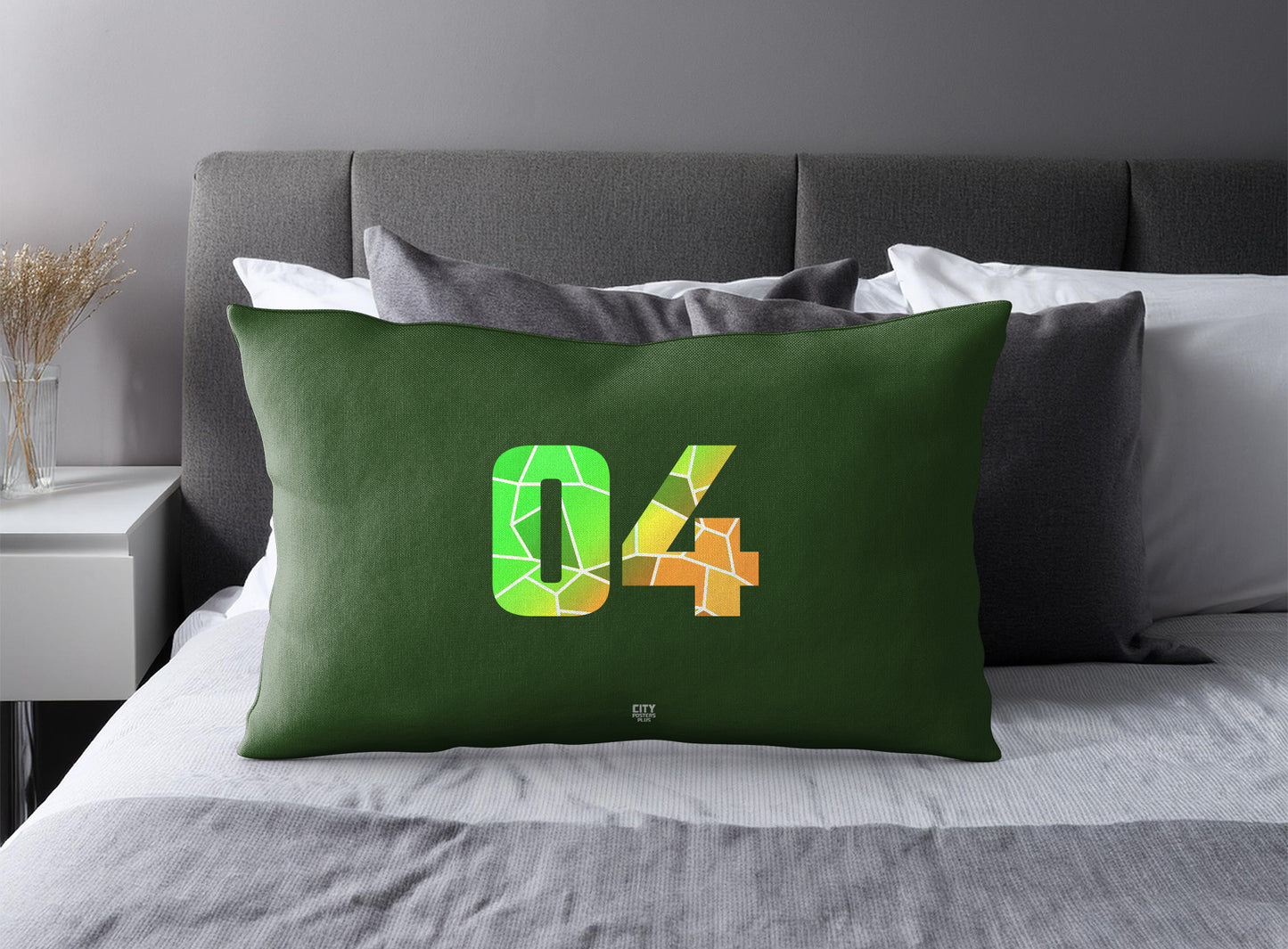 Print Deliver Plus 04 Number Pillow Case and Pillow Throw (Olive Green)