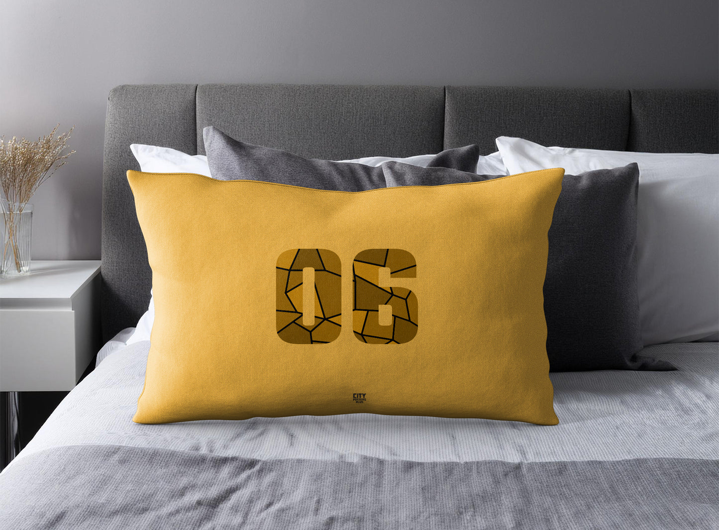 Print Deliver Plus 06 Number Pillow Case and Pillow Throw (Golden Yellow)