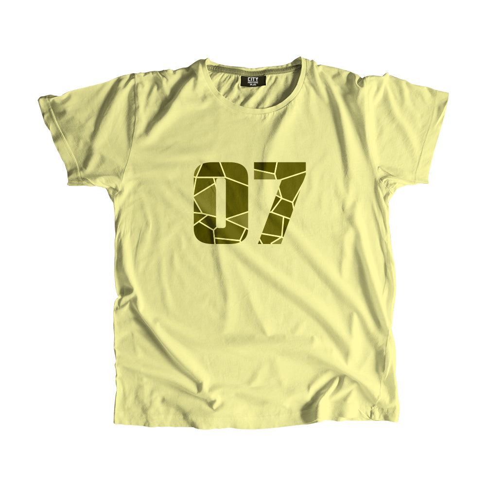 07 Number Men Unisex T-Shirt (Butter Yellow)| Classic Numeric Graphic Tee