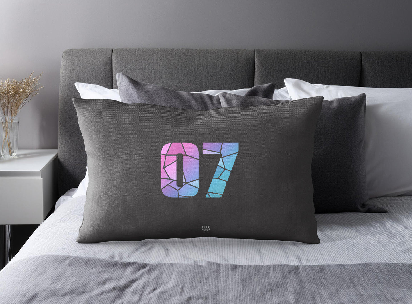 Print Deliver Plus 07 Number Pillow Case and Pillow Throw (Charcoal Grey)