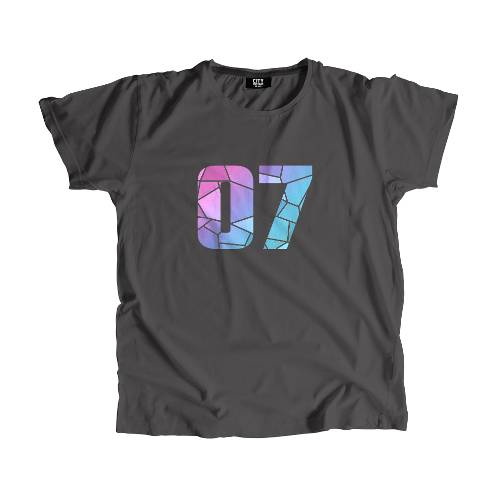 07 Number Men Unisex T-Shirt (Charcoal Grey)| Classic Numeric Graphic Tee