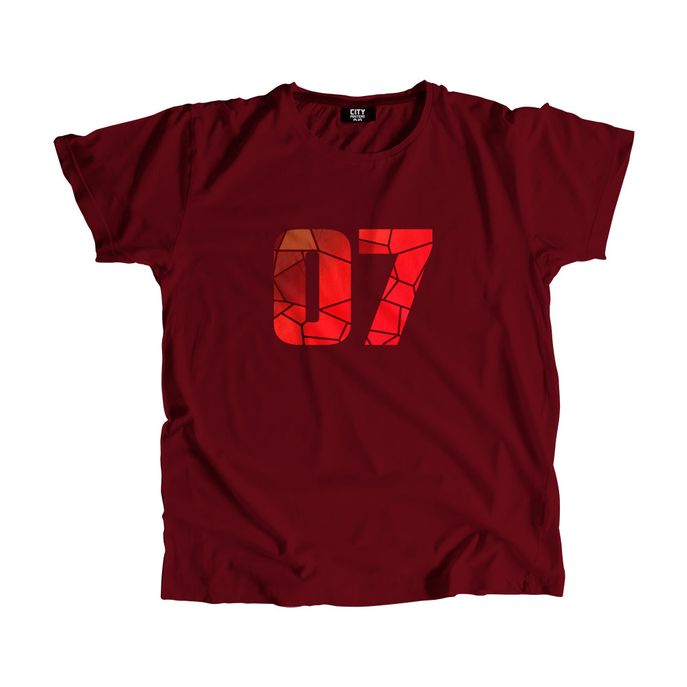 07 Number Men Unisex T-Shirt (Maroon)| Classic Numeric Graphic Tee