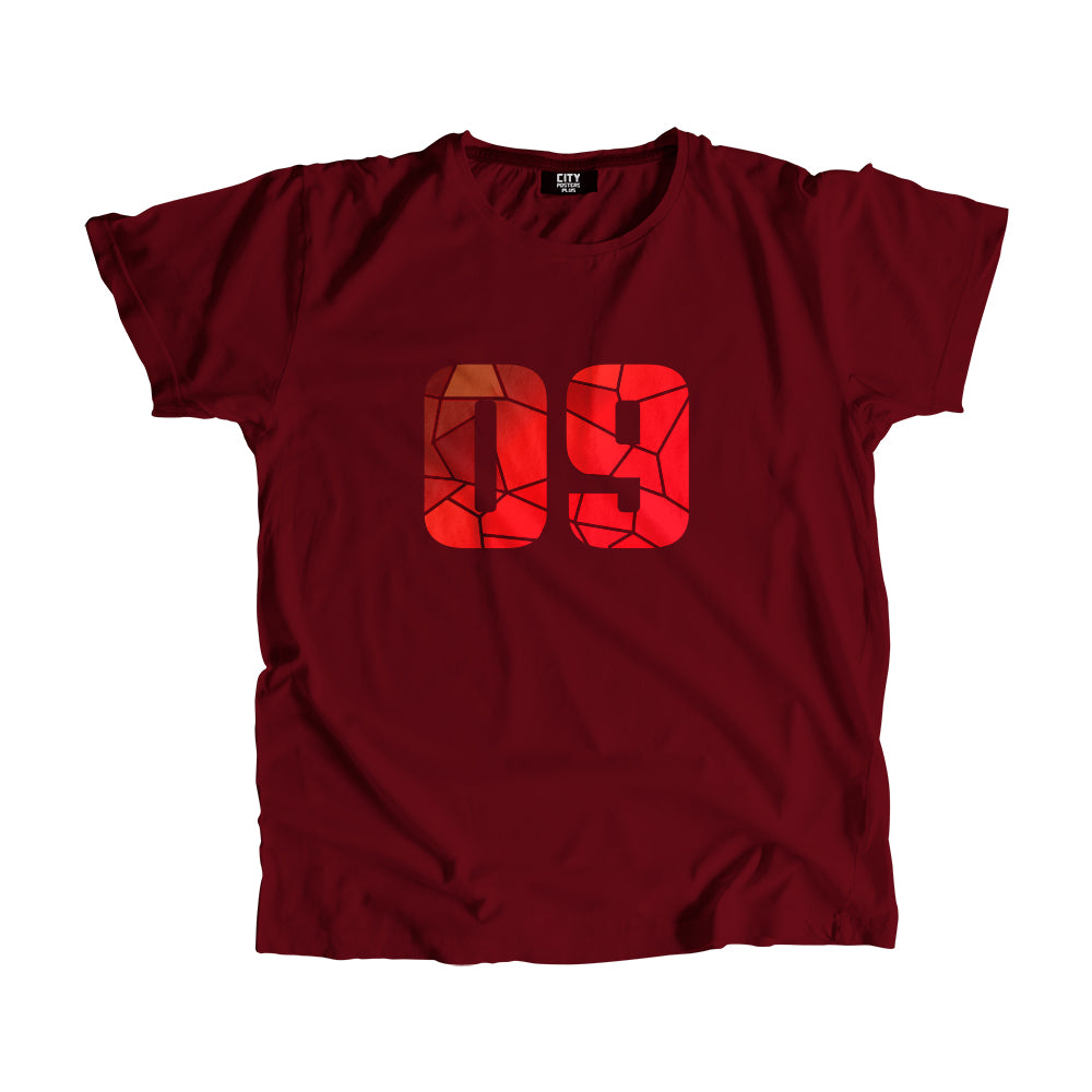 09 Number Men Unisex T-Shirt (Maroon)| Classic Numeric Graphic Tee