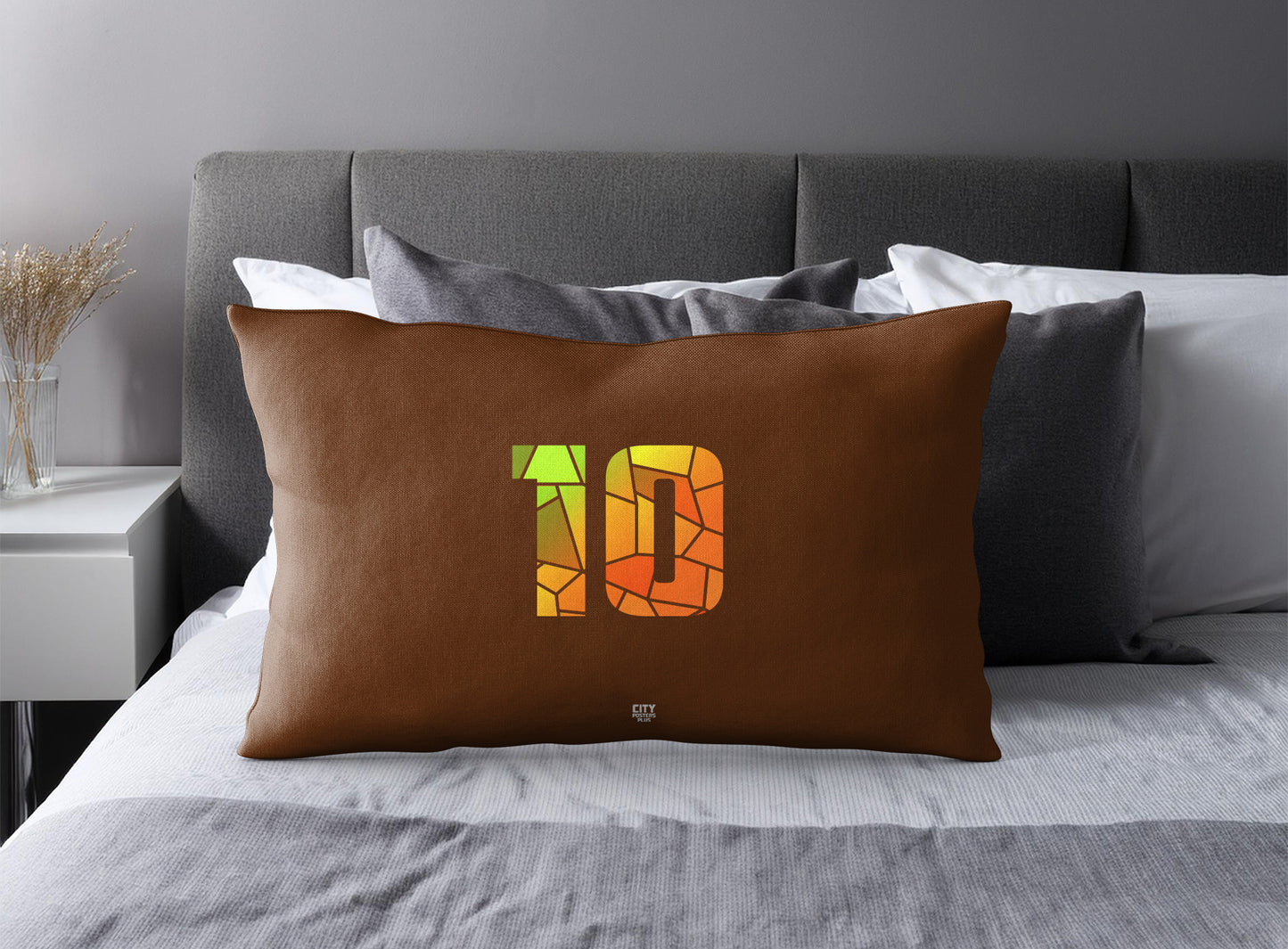 Print Deliver Plus 10 Number Pillow Case and Pillow Throw (Brown)