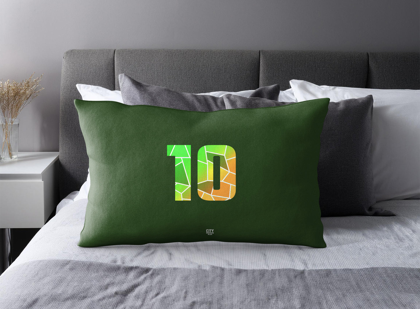 Print Deliver Plus 10 Number Pillow Case and Pillow Throw (Olive Green)