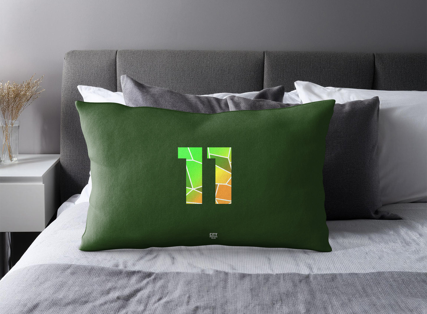 Print Deliver Plus 11 Number Pillow Case and Pillow Throw (Olive Green)
