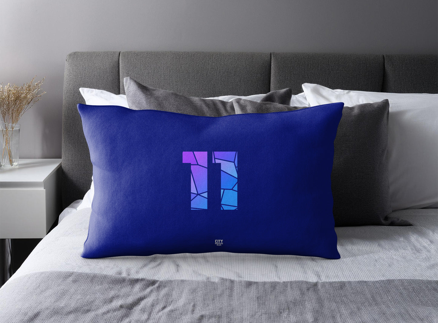 Print Deliver Plus 11 Number Pillow Case and Pillow Throw (Royal Blue)