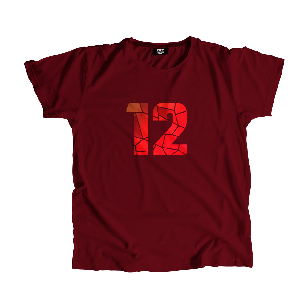 12 Number Men Unisex T-Shirt (Maroon)| Classic Numeric Graphic Tee
