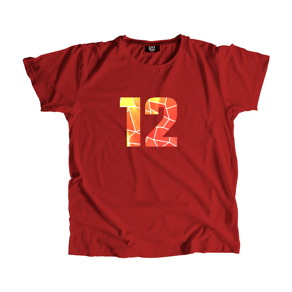 12 Number Men Unisex T-Shirt (Red)| Classic Numeric Graphic Tee