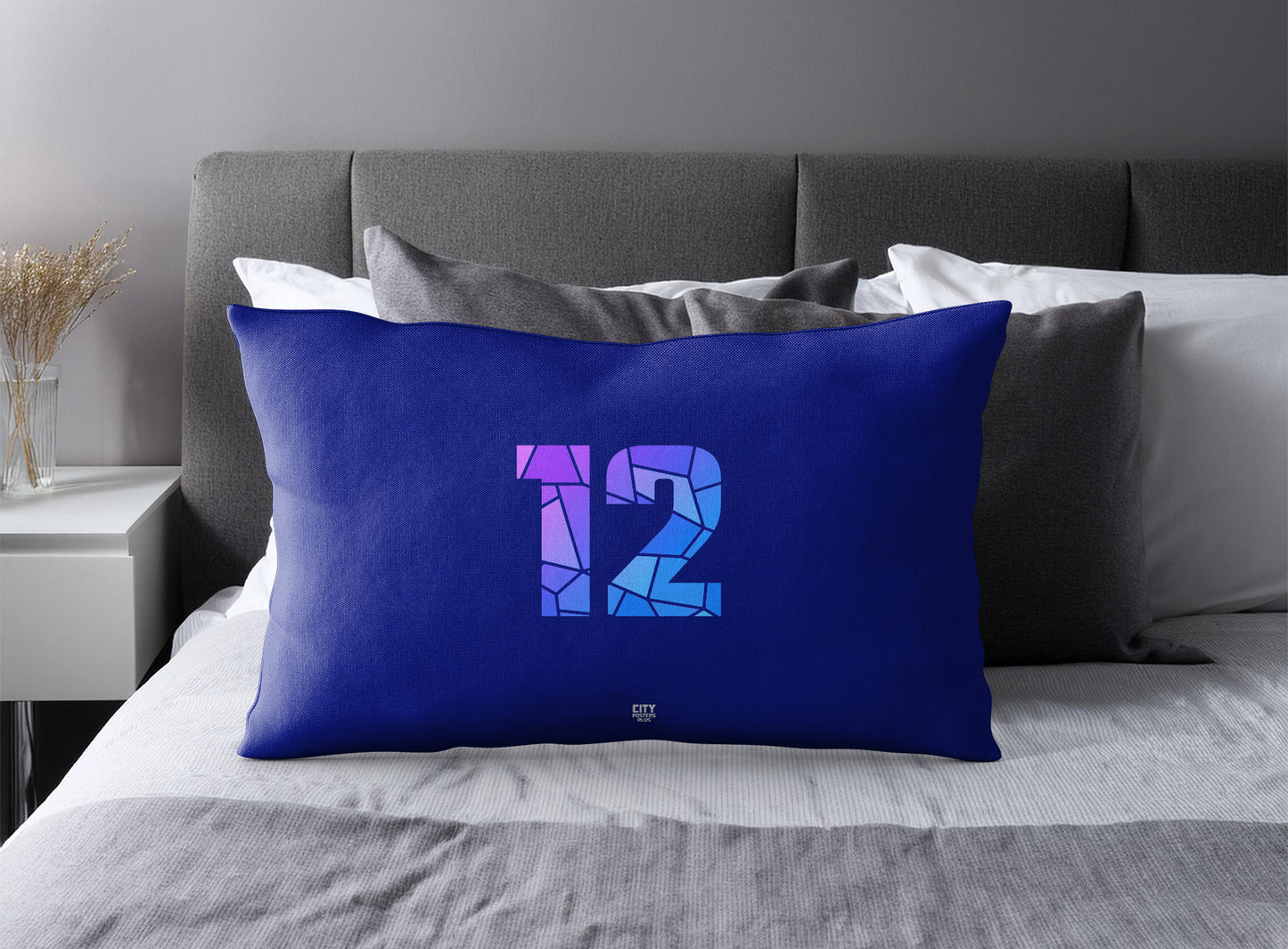 Print Deliver Plus 12 Number Pillow Case and Pillow Throw (Royal Blue)