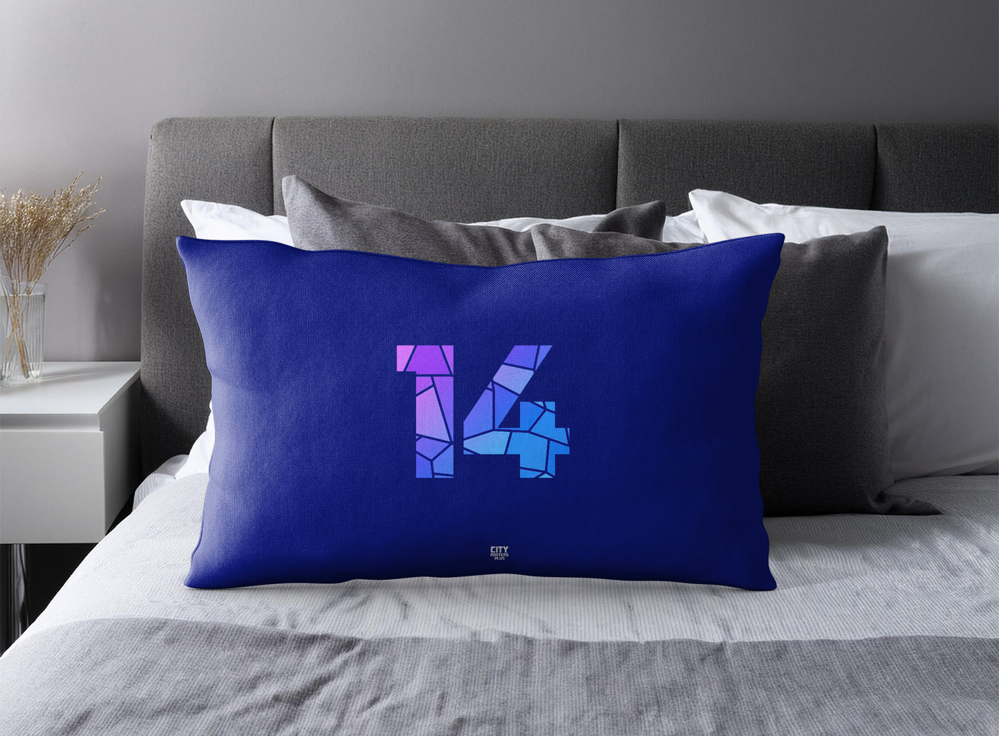 Print Deliver Plus 14 Number Pillow Case and Pillow Throw (Royal Blue)