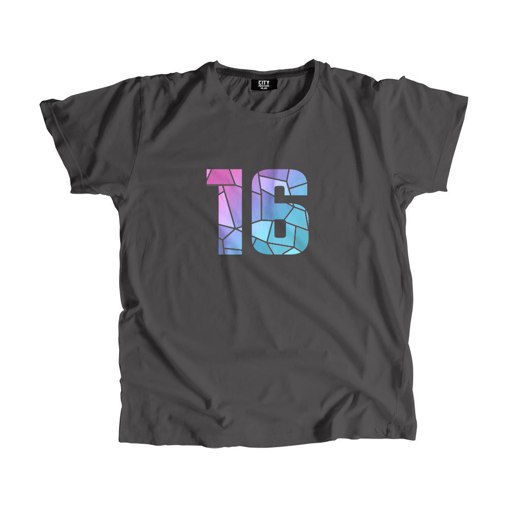 16 Number Men Unisex T-Shirt (Charcoal Grey)| Classic Numeric Graphic Tee