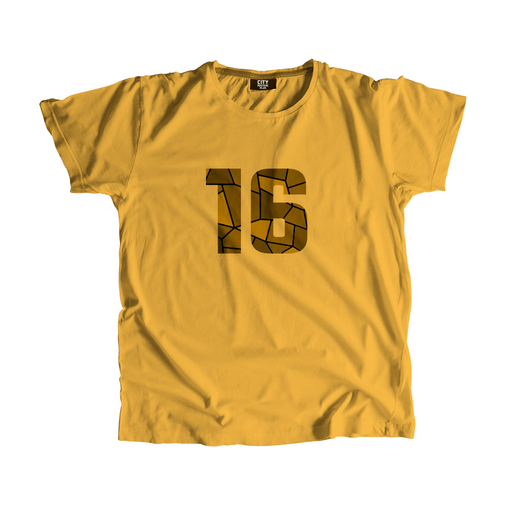 16 Number Men Unisex T-Shirt (Golden Yellow)| Classic Numeric Graphic Tee