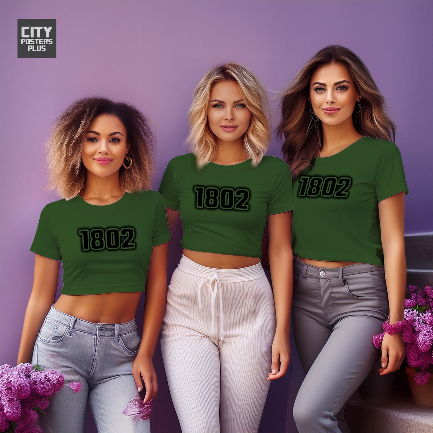 1802 Year Women Crop Top (Olive Green)