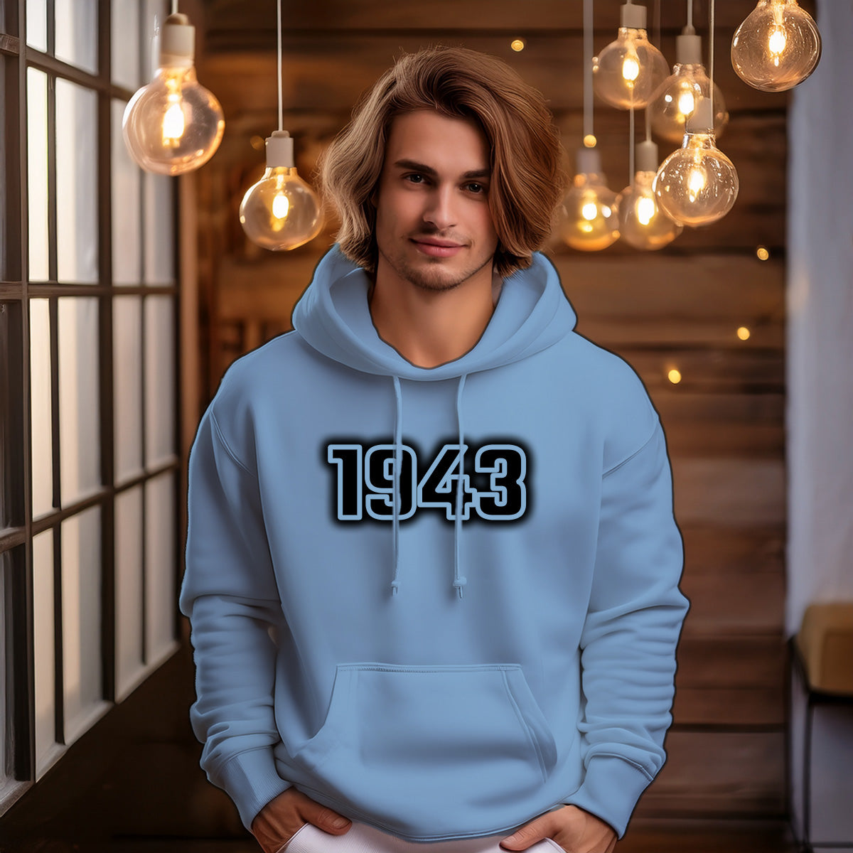 1943 Year Men Unisex Hoodie (Baby Blue)
