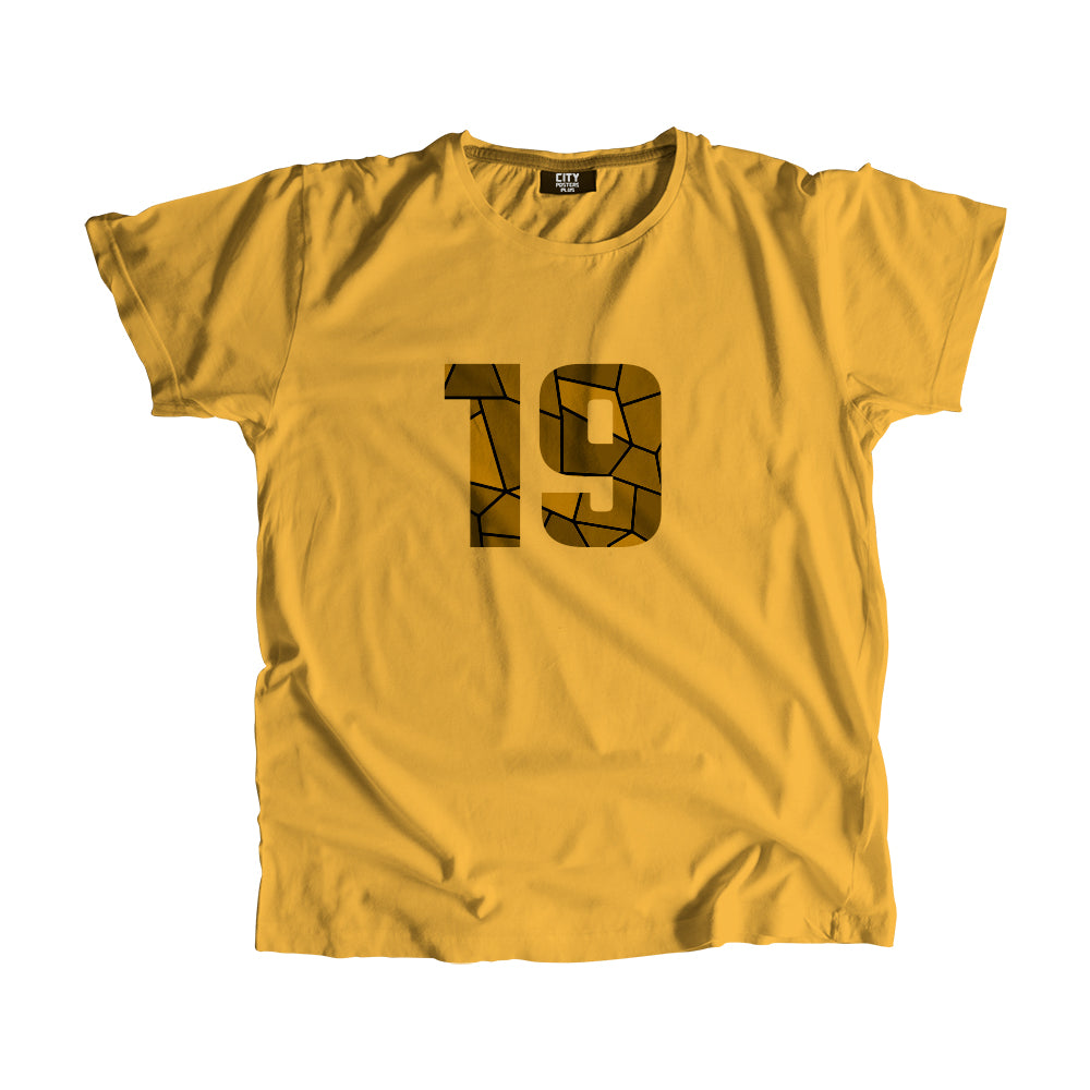 19 Number Men Unisex T-Shirt (Golden Yellow)| Classic Numeric Graphic Tee