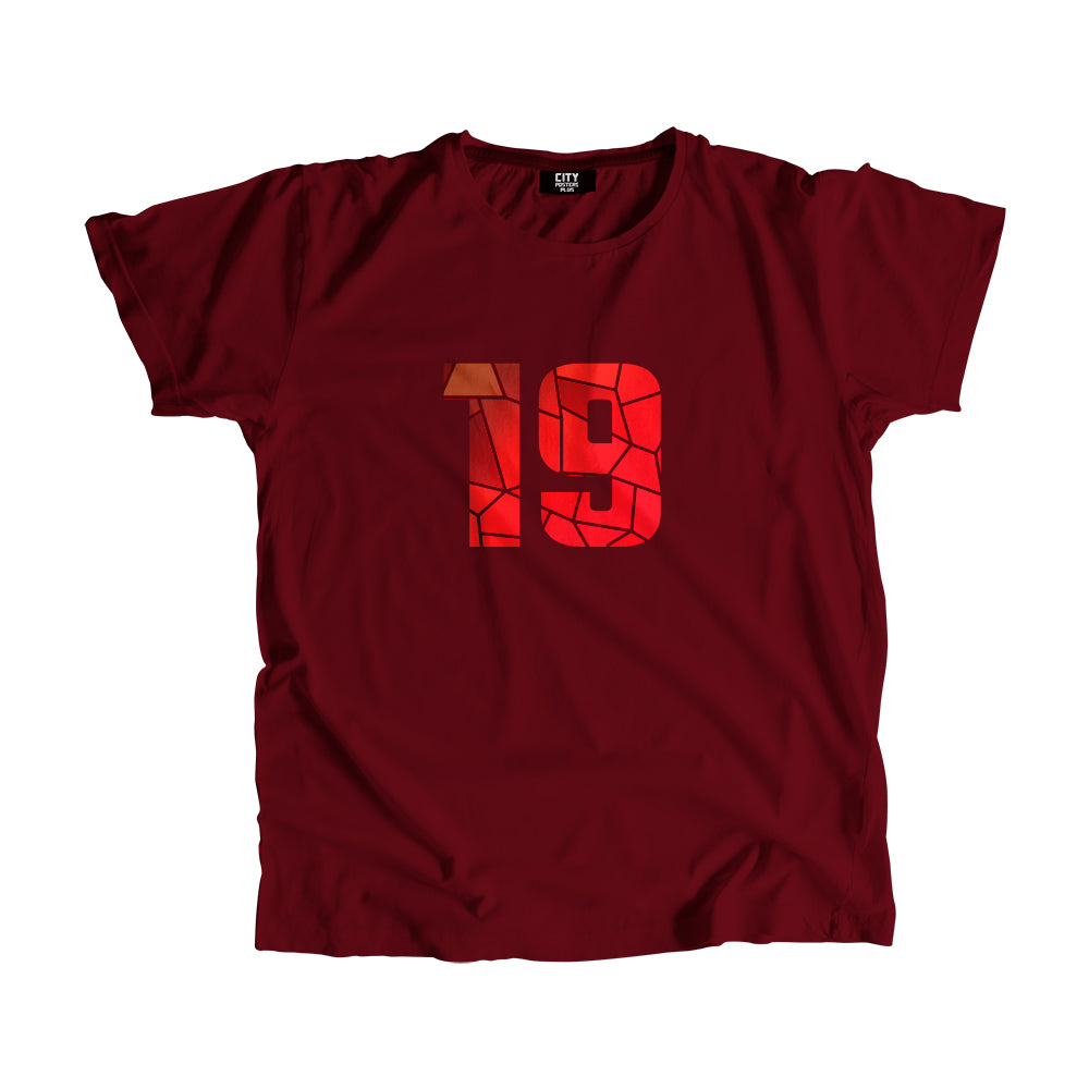 19 Number Men Unisex T-Shirt (Maroon)| Classic Numeric Graphic Tee