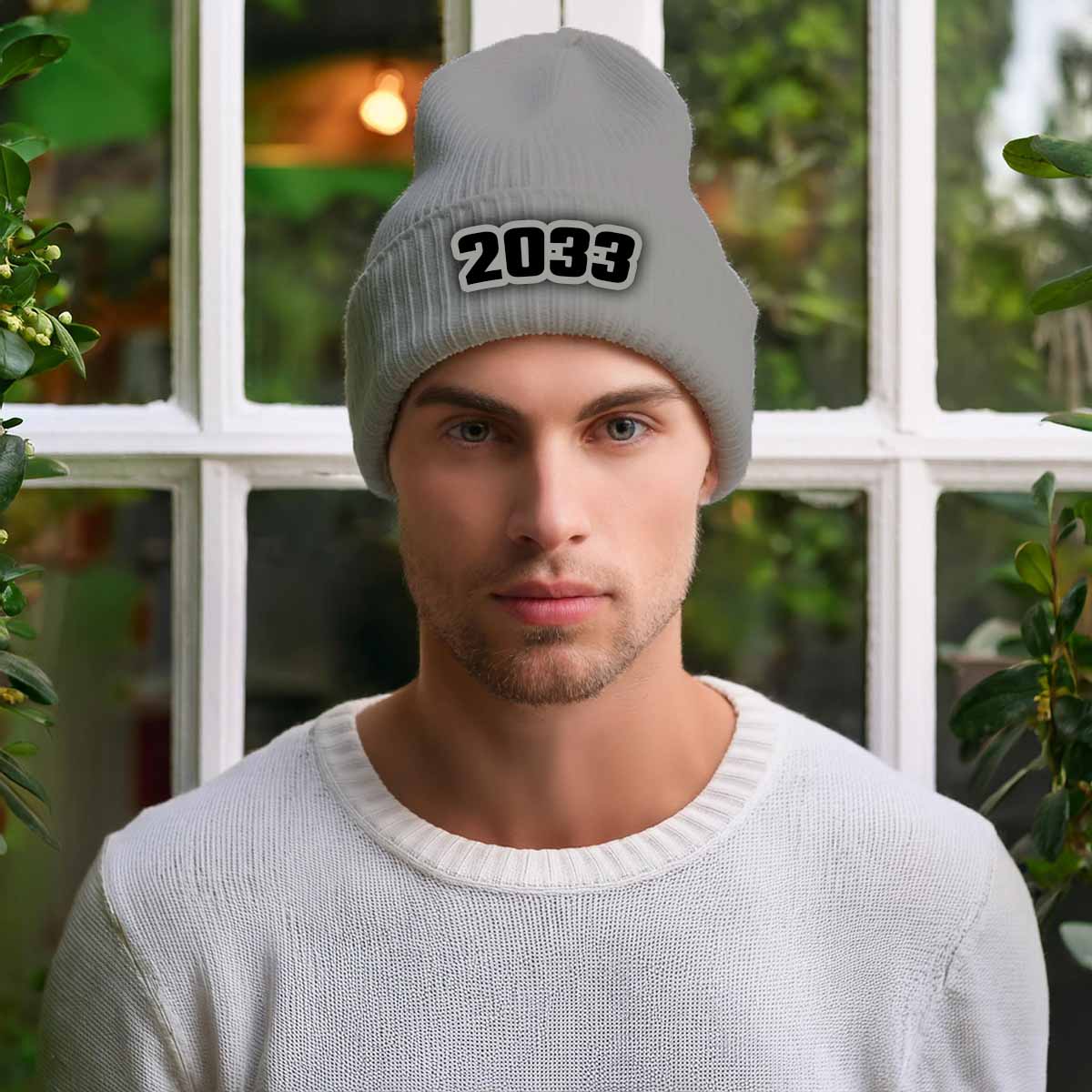 2033 Year Cuffed Beanie (Heather Grey)