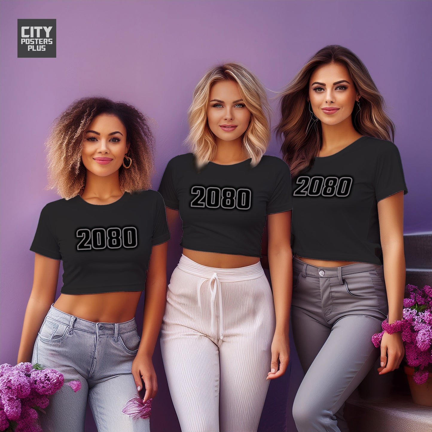 2080 Year Women Crop Top (Black)