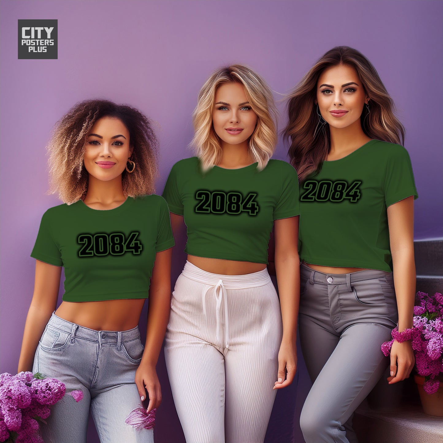 2084 Year Women Crop Top (Olive Green)