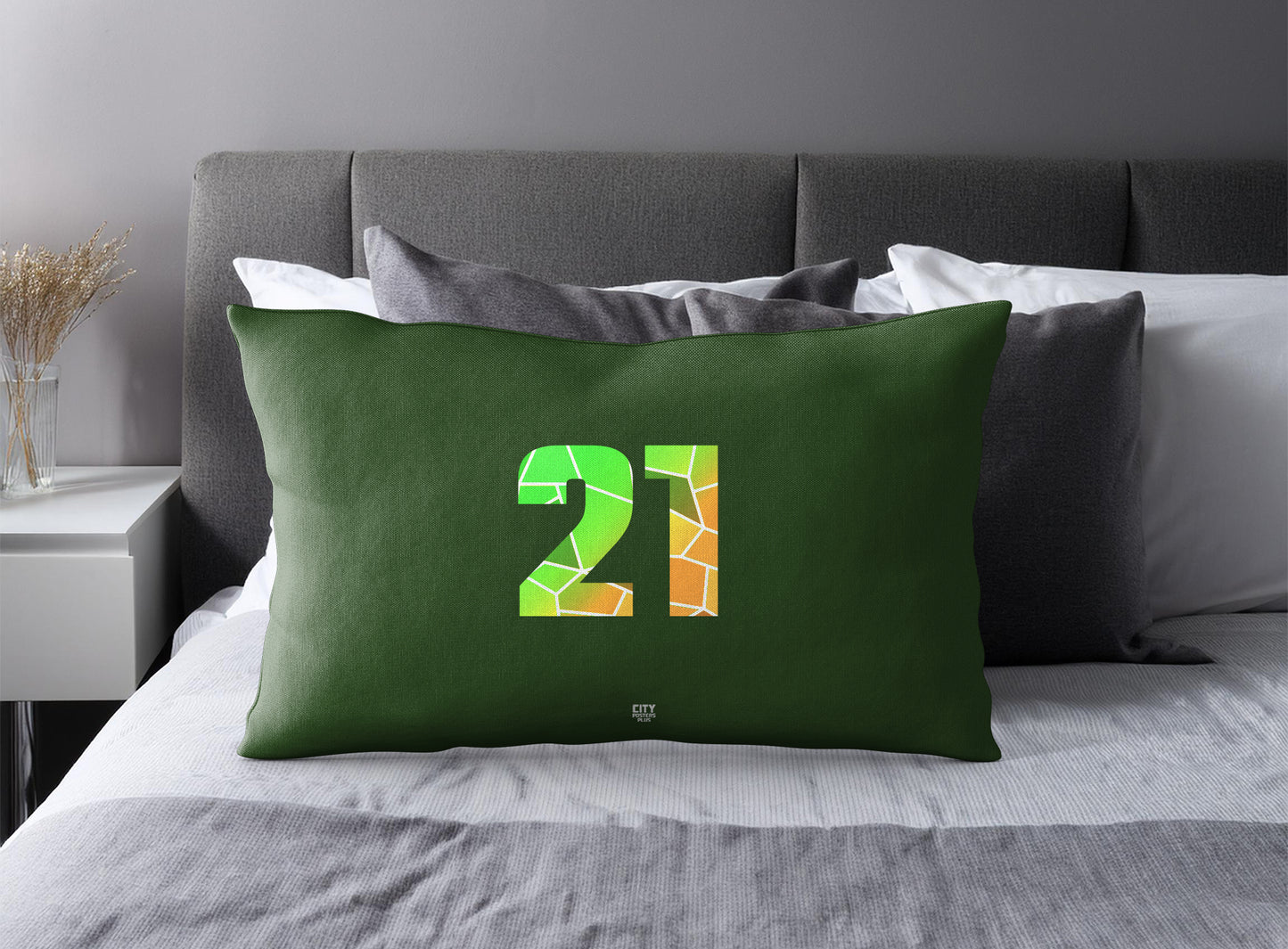 Print Deliver Plus 21 Number Pillow Case and Pillow Throw (Olive Green)