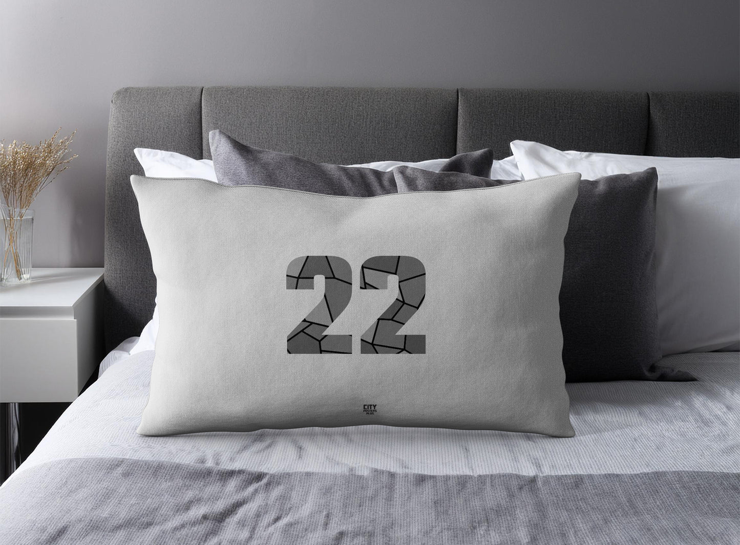 Print Deliver Plus 22 Number Pillow Case and Pillow Throw (Melange Grey)