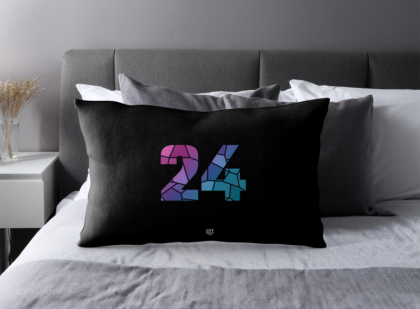 Print Deliver Plus 24 Number Pillow Case and Pillow Throw (Black)