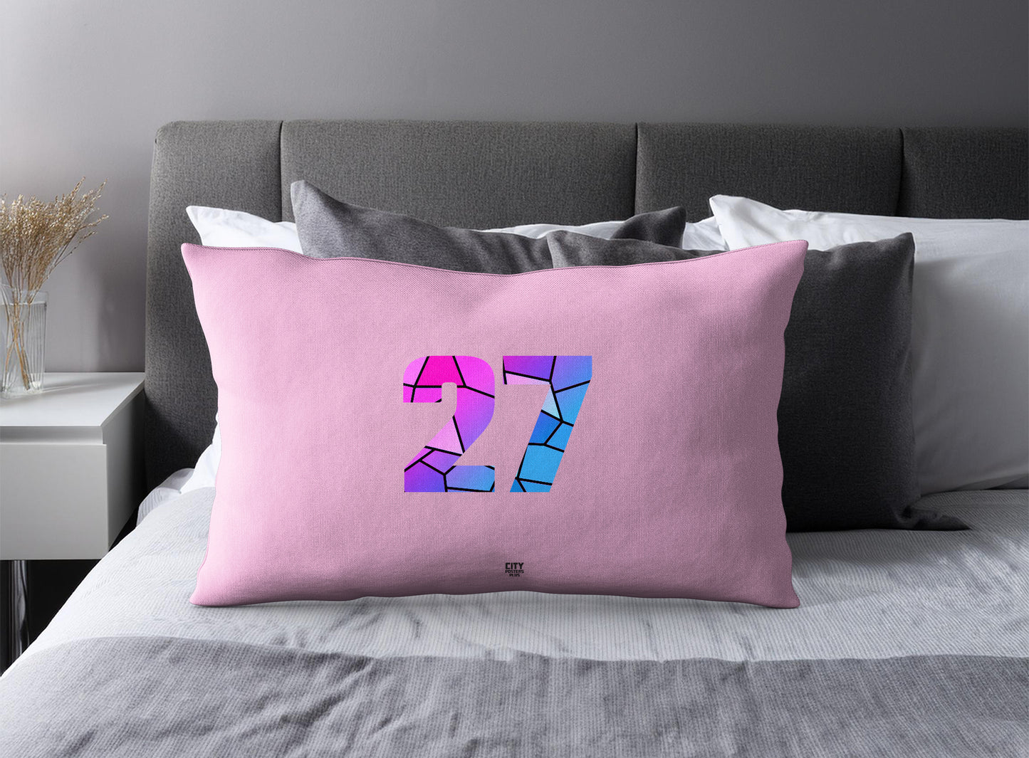 Print Deliver Plus 27 Number Pillow Case and Pillow Throw (Light Pink)