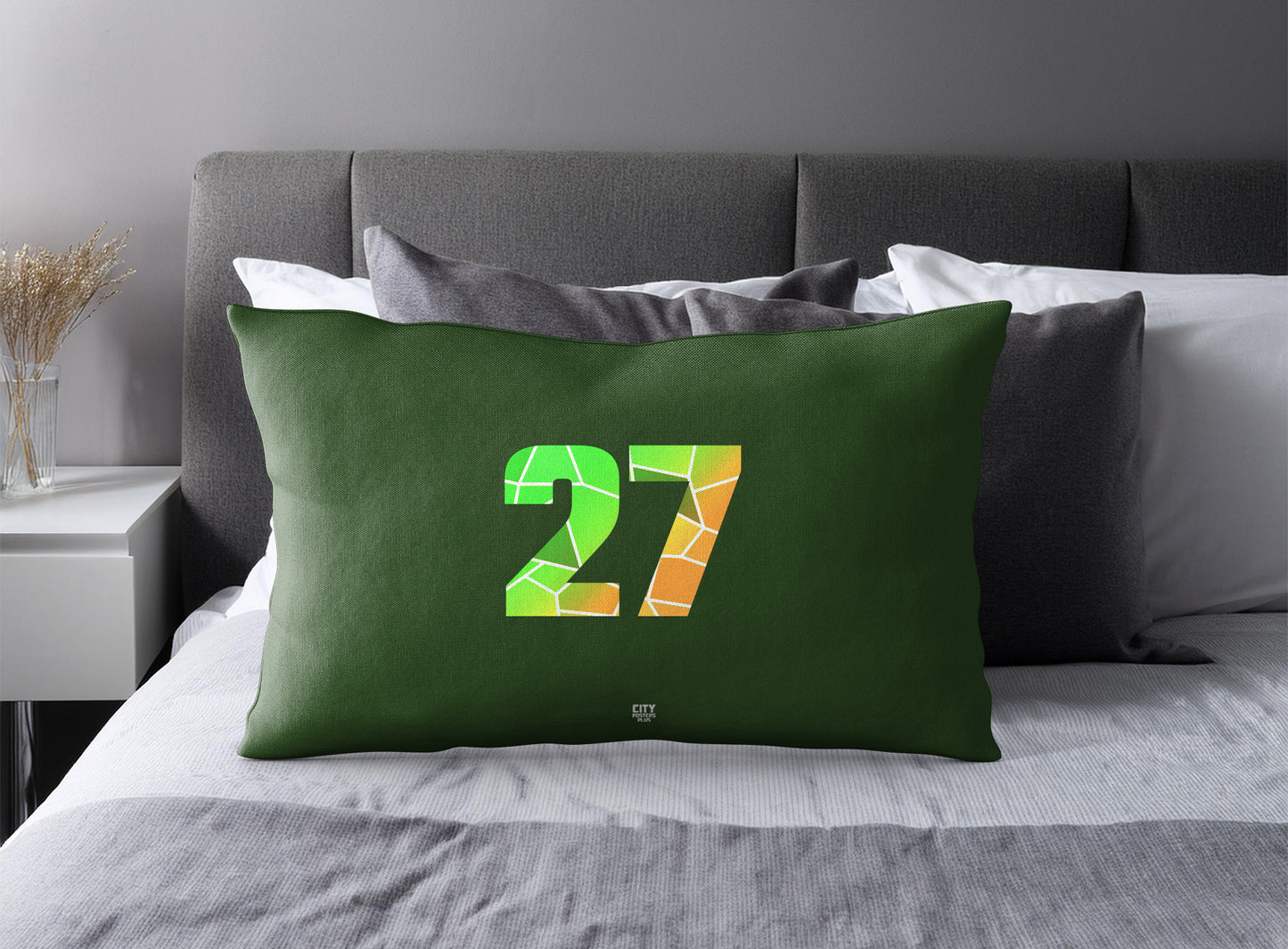 Print Deliver Plus 27 Number Pillow Case and Pillow Throw (Olive Green)