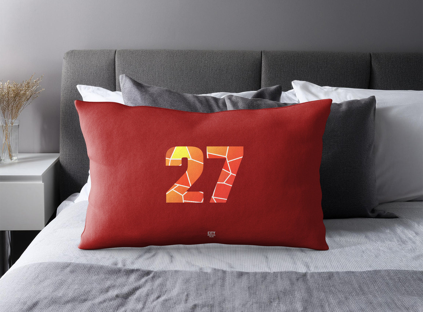 Print Deliver Plus 27 Number Pillow Case and Pillow Throw (Red)