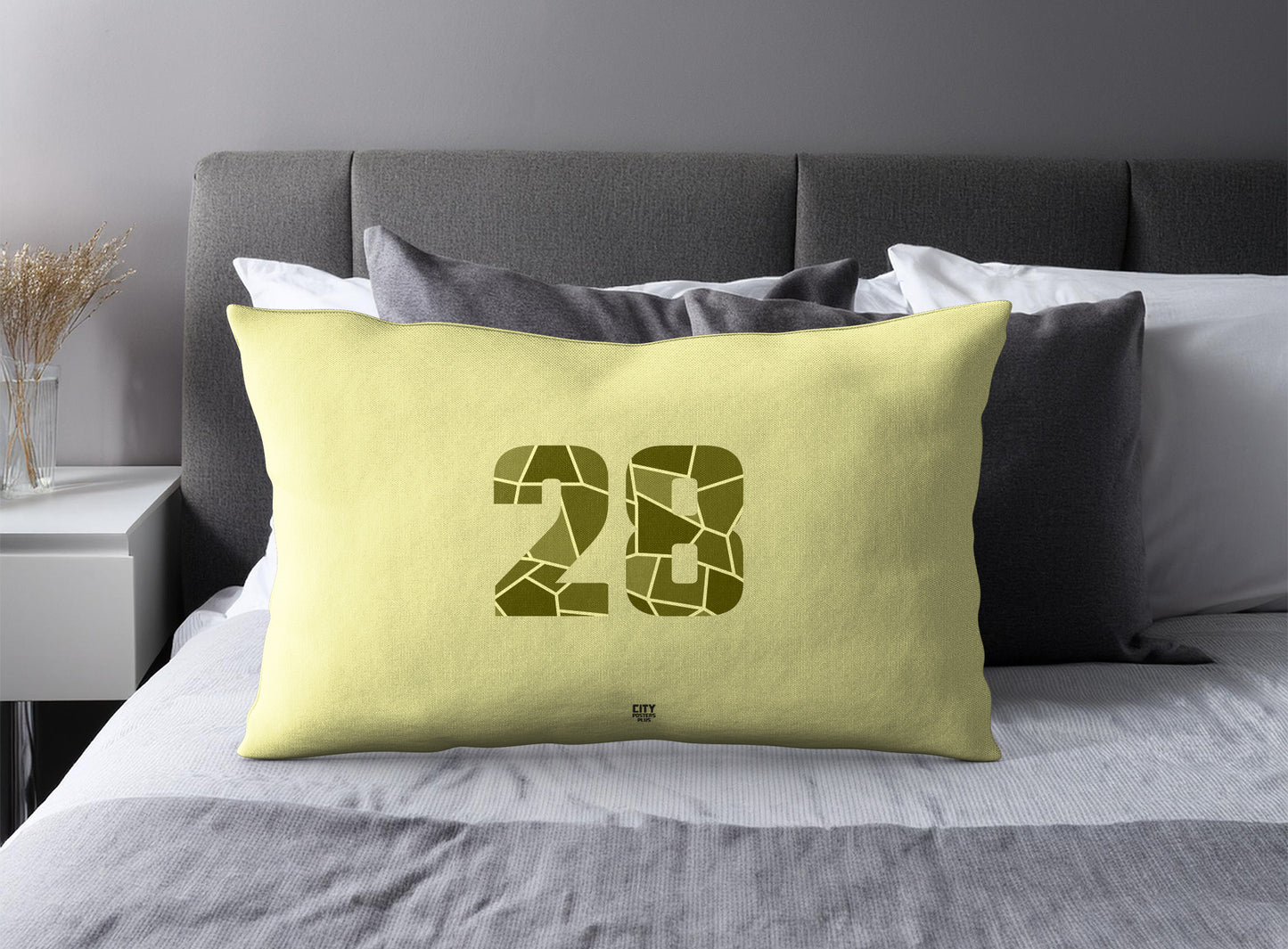 Print Deliver Plus 28 Number Pillow Case and Pillow Throw (Butter Yellow)