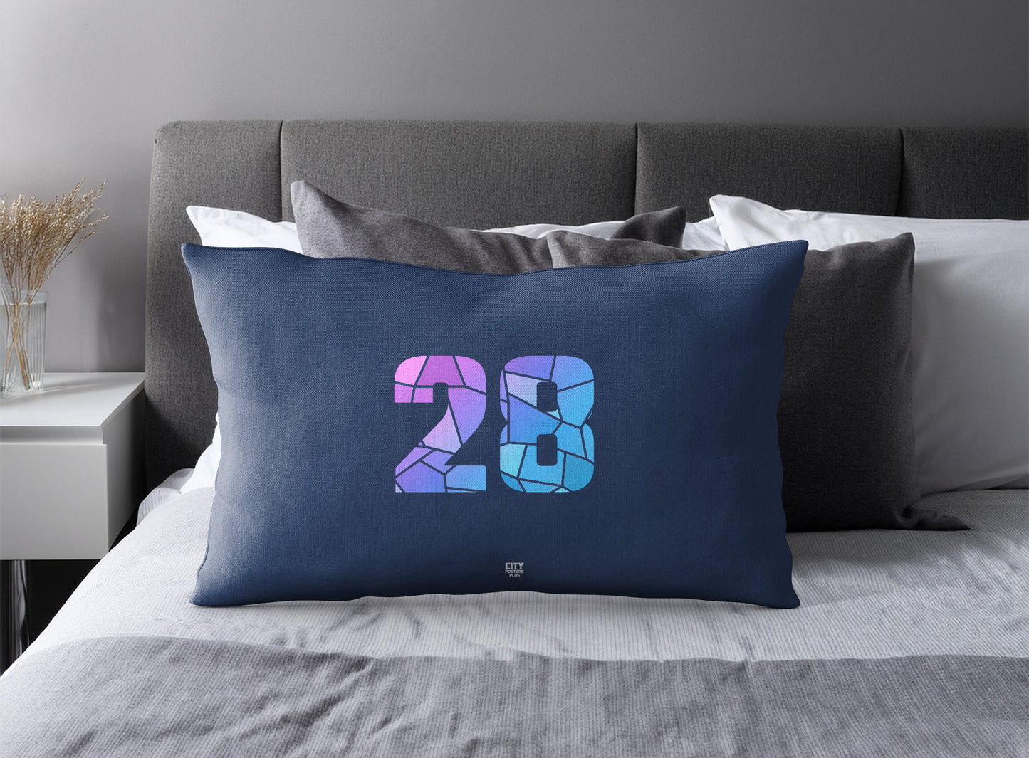 Print Deliver Plus 28 Number Pillow Case and Pillow Throw (Navy Blue)