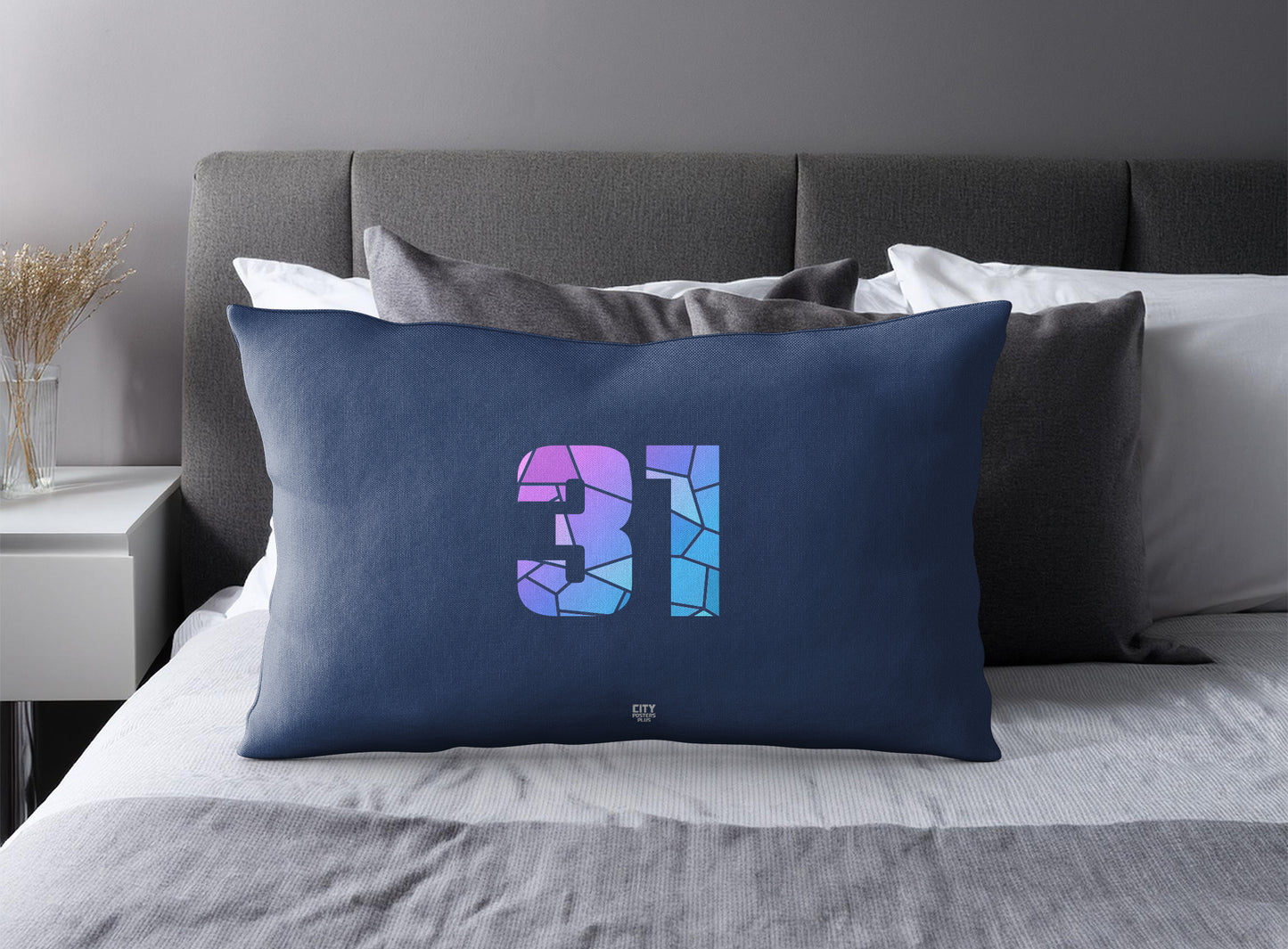 Print Deliver Plus 31 Number Pillow Case and Pillow Throw (Navy Blue)