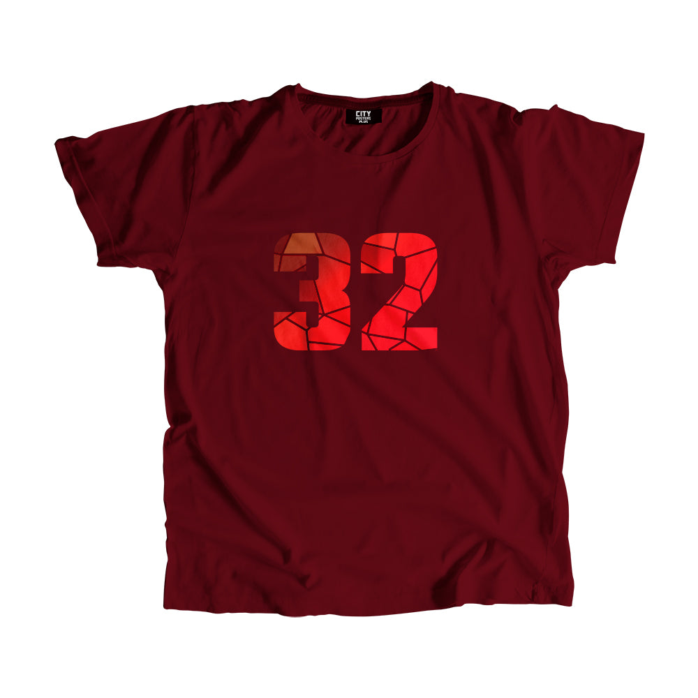 32 Number Men Unisex T-Shirt (Maroon)| Classic Numeric Graphic Tee
