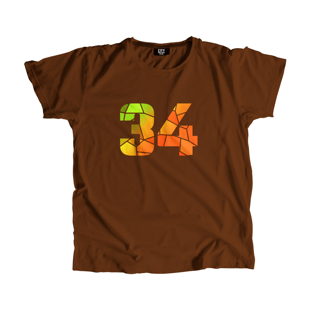 34 Number Men Unisex T-Shirt (Brown)| Classic Numeric Graphic Tee