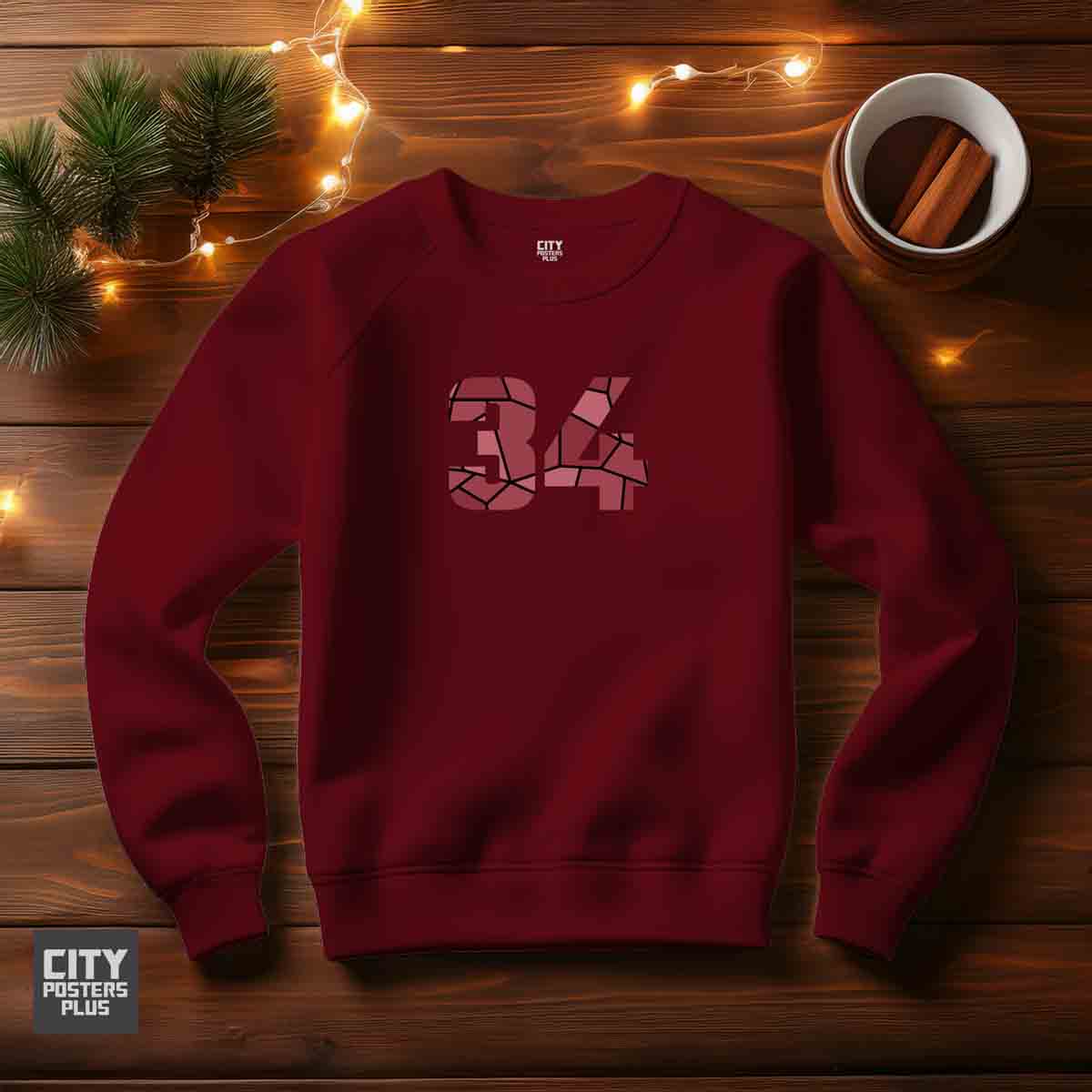 34 Number Unisex Sweatshirt (Maroon) Premium Graphic Crewneck