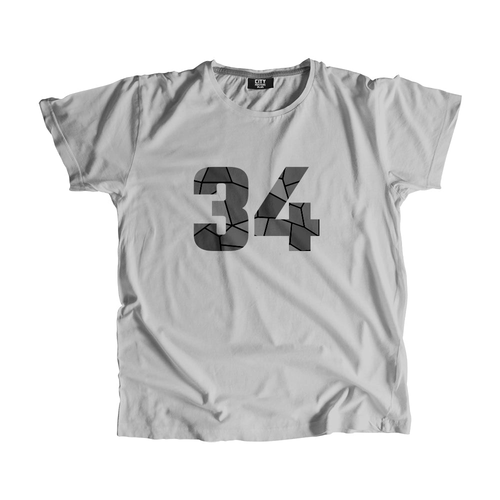 34 Number Men Unisex T-Shirt (Melange Grey)| Classic Numeric Graphic Tee